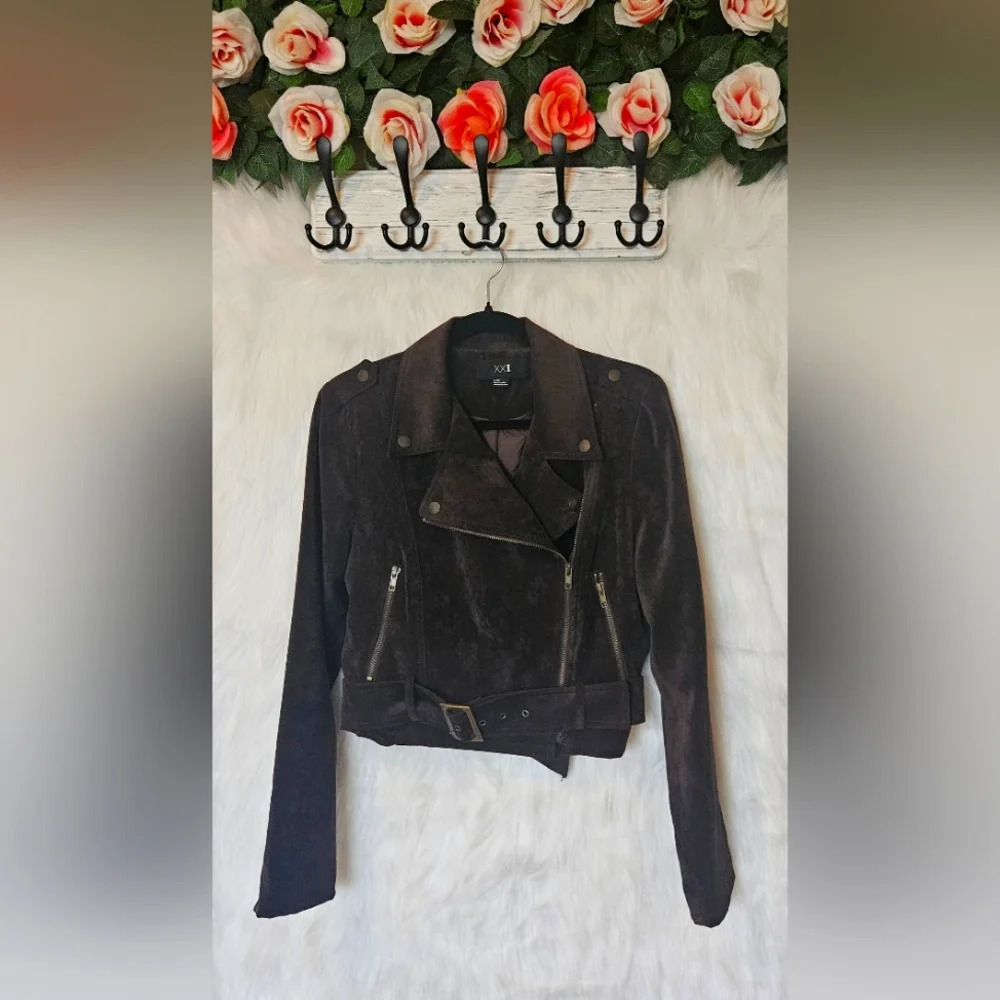 Forever 21 Suedette Bomber Jacket w/Buckles